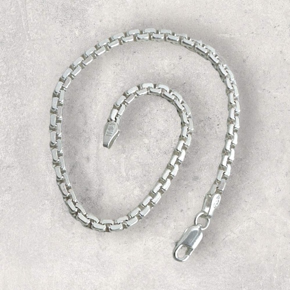 925 ITALY Sterling Silver Diamond Cut 2.75mm Box Chain Men's Bracelet - Picture 4 of 4